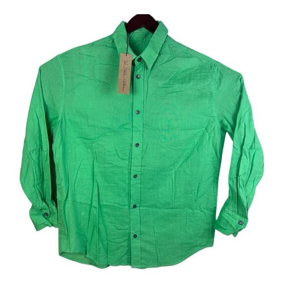 The Elder Statesman Long Sleeve Shirt Men Medium Bright Green Hand-Loomed Cotton